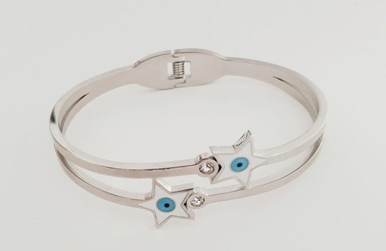 Bracelet en acier inoxydable pour femmes, couleur argent, œil bleu en forme d'étoile, à la mode, bijoux fins, cadeau