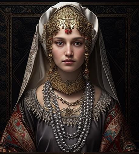 ottoman femme avec des bijoux antique ottoman