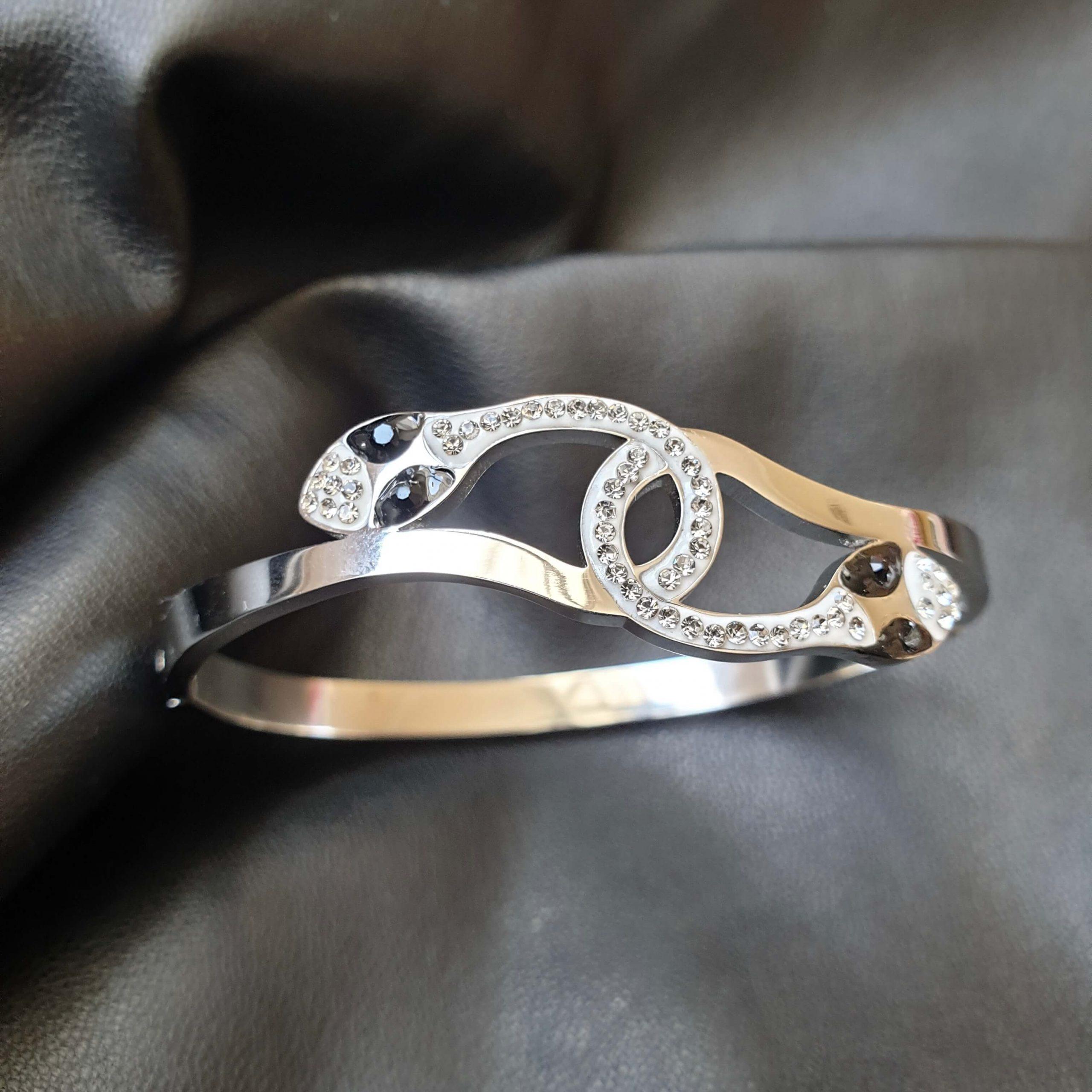 bracelet pour femme en forme serpent en inoxydable cristal