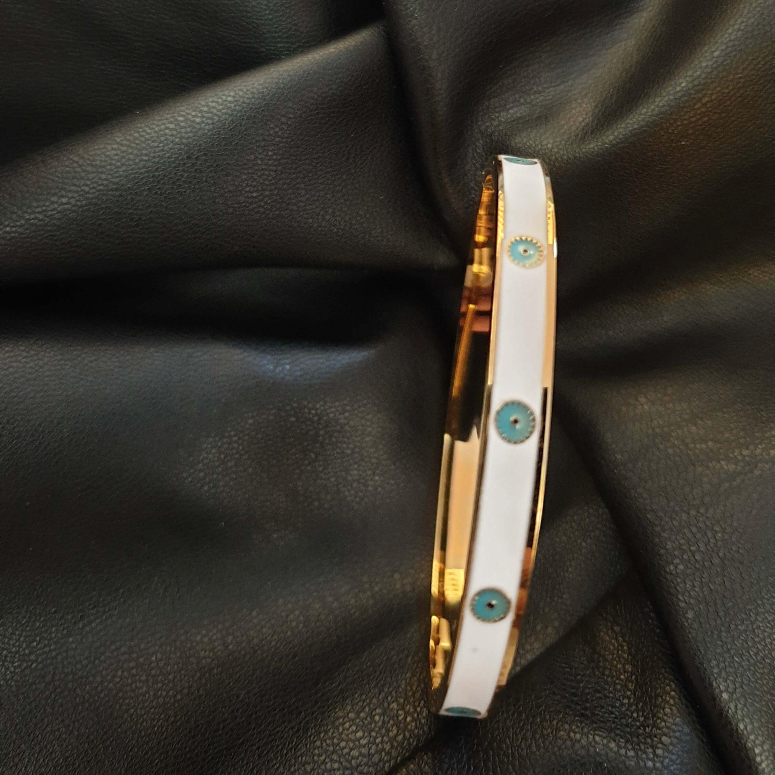 Bracelet en acier inoxydable pour femmes, couleur or et blanc au printemps, œil bleu, cristal, à la mode, bijoux fins, cadeau