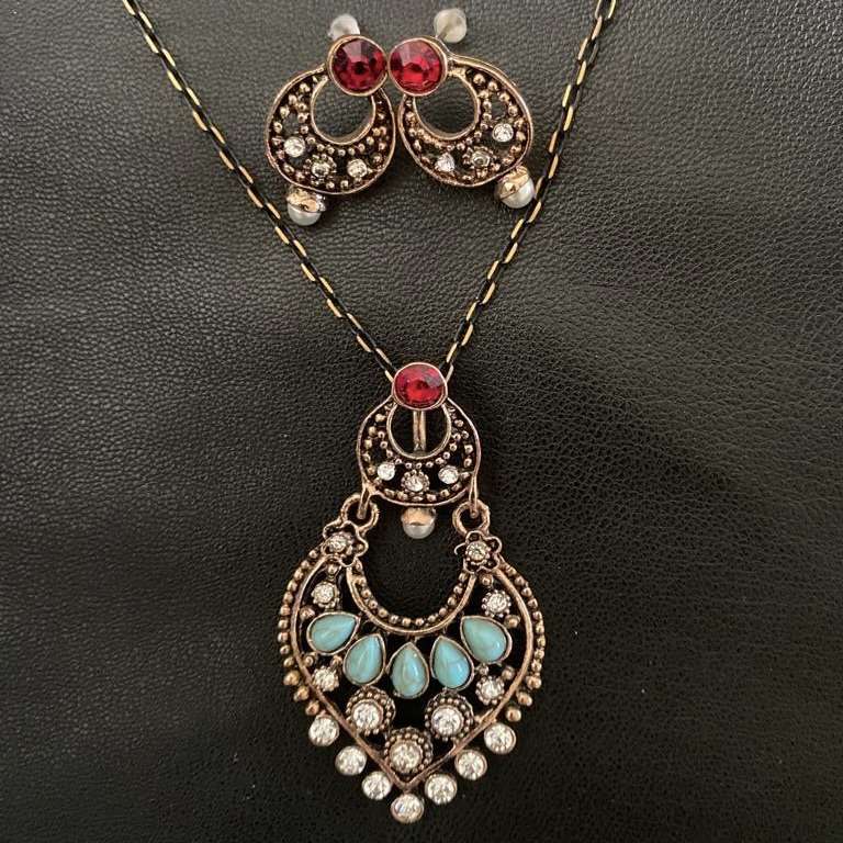 Ensembles de bijoux rétro vintage bohème pour femmes, couleur argent antique, pierres blanches et bleu, boucles d'oreilles, collier, bijoux ottomans antiques