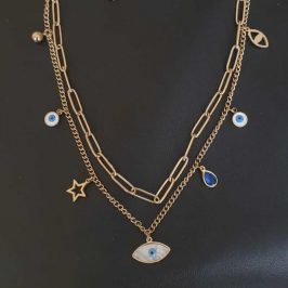 Collier double chaîne avec pendentifs