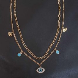 Collier oeil bleu double chaîne
