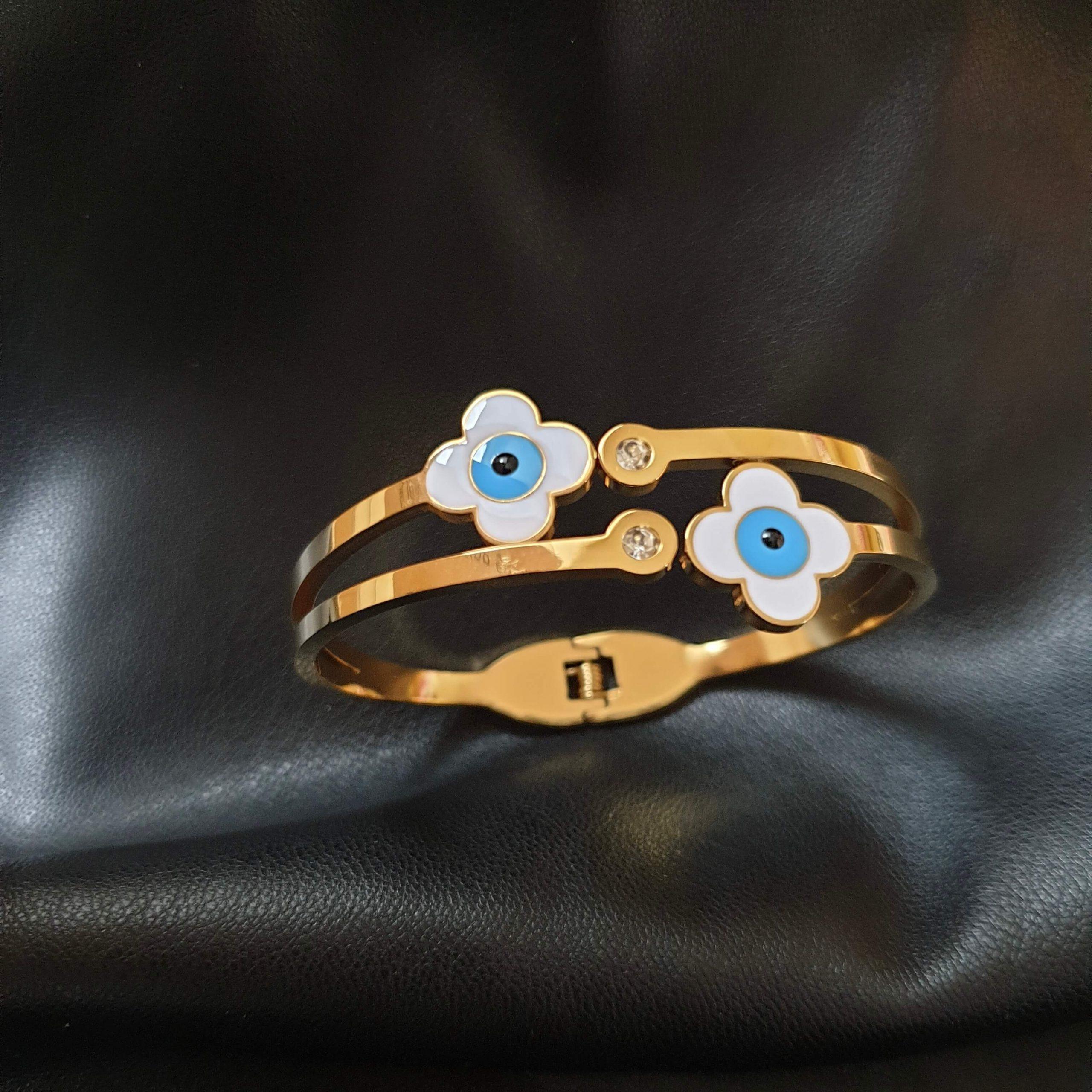 bracelet en acier inoxydable pour femmes, couleur or, au printemps, œil bleu, à la mode, bijoux fins, cadeau