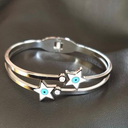 Bracelet en acier inoxydable pour femmes, couleur argent, œil bleu en forme d'étoile, à la mode, bijoux fins, cadeau
