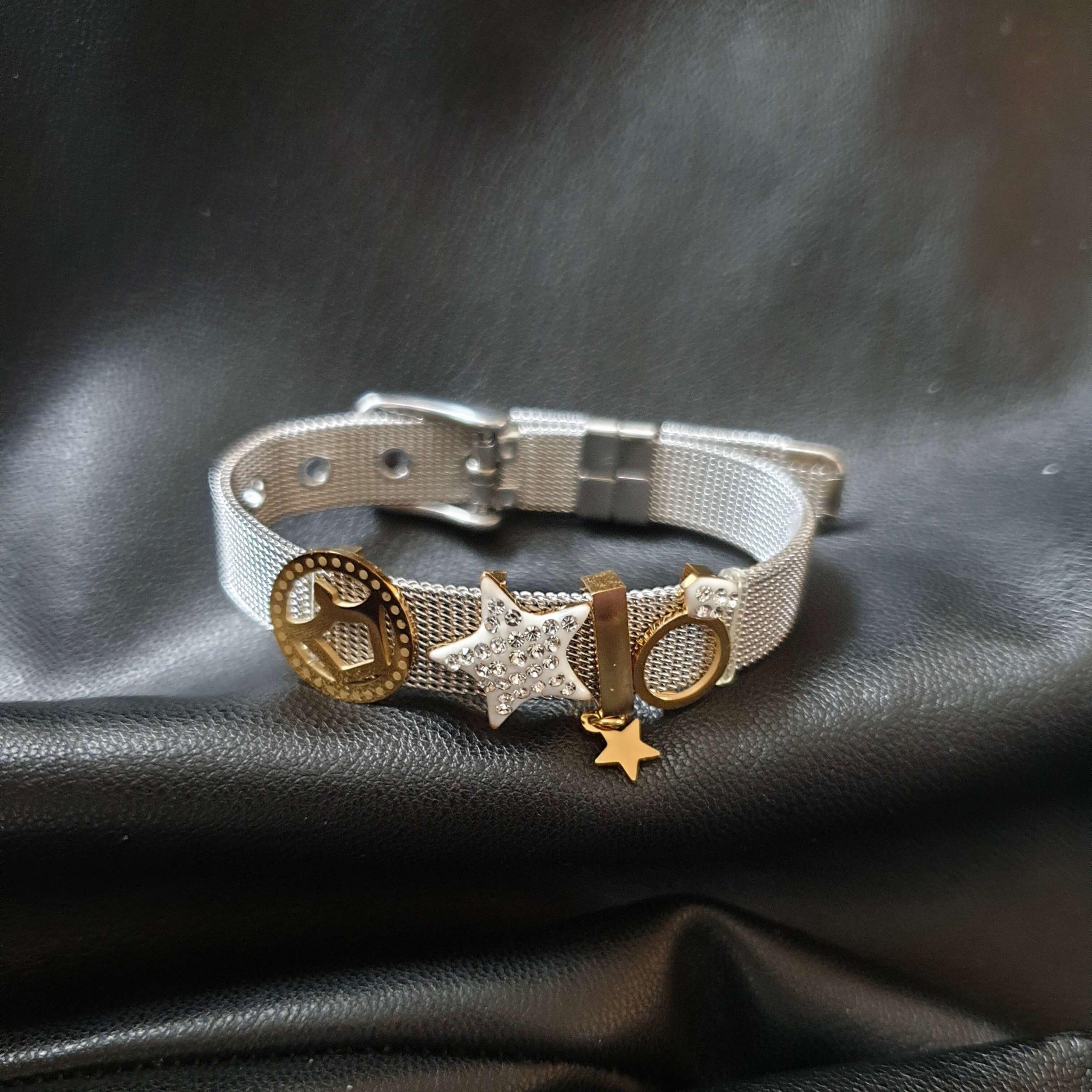 bracelet avec pendentif en bague en etoile acier inox pour femme