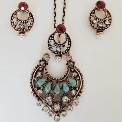 Ensembles de bijoux rétro vintage bohème pour femmes, couleur argent antique, pierres blanches et bleu, boucles d'oreilles, collier, bijoux ottomans antiques