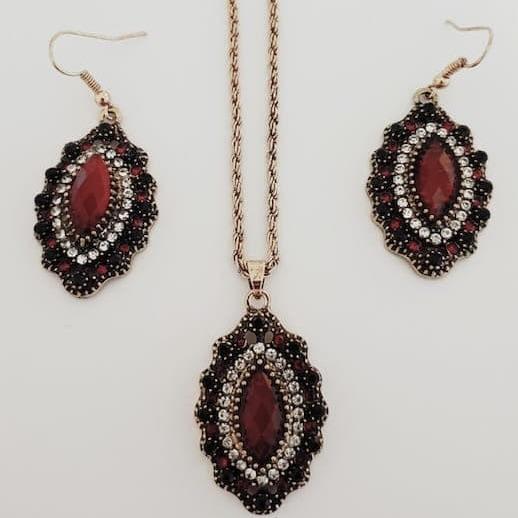 Ensembles de bijoux turcs, nouveau Style, boucles d'oreilles en résine, collier pendentif, cristal couleur rouge, bijoux ethniques turc ottoman pour femmes