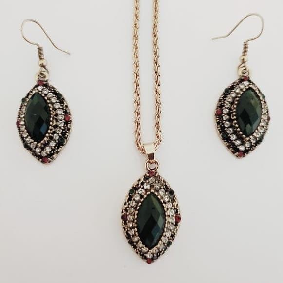 Ensembles de Bijoux turcs, nouveau Style, boucles d'oreilles en résine, collier pendentif, cristal couleur vert, bijoux ethniques turc ottoman pour femmes