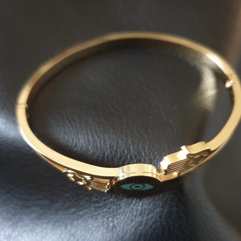 bracelet pour femme en acier inoxydable doré avec la main de Fatima